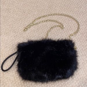 Black fur bag gold chain